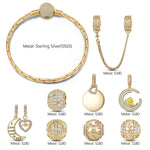 Sterling Silver Customizable Engraving Gentle Protector Charms Bracelet Set In 14K Gold Plated (Includes bracelet and all charms shown)