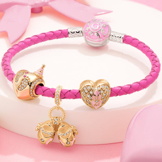 gon- Sterling Silver Mom & Little Sweetheart Charms Bracelet Set With Enamel, Featuring Dual Plating in 14K Gold and White Gold (Includes bracelet and all charms shown)