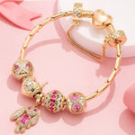Sterling Silver Bunny Party Charms Bracelet Set In 14K Gold Plated (Includes bracelet and all charms shown)
