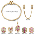 Sterling Silver Bunny Party Charms Bracelet Set In 14K Gold Plated (Includes bracelet and all charms shown)