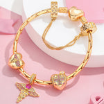 Sterling Silver Gentle Touch Charms Bracelet Set In 14K Gold Plated (Includes bracelet and all charms shown)