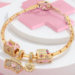 Sterling Silver Blossoms of Healing Charms Bracelet Set With Enamel In 14K Gold Plated (Includes bracelet and all charms shown)