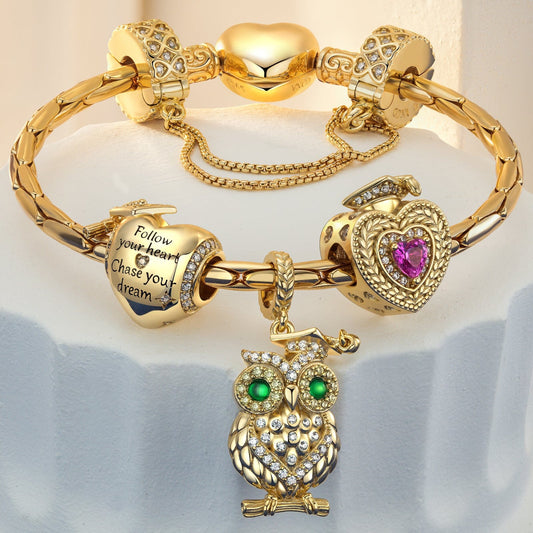 gona- Sterling Silver Grad Star Charms Bracelet Set In 14K Gold Plated (Includes bracelet and all charms shown)