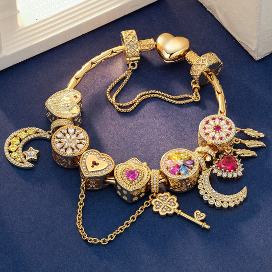 gona- Sterling Silver Future Flourish Charms Bracelet Set In 14K Gold Plated (Includes bracelet and all charms shown)