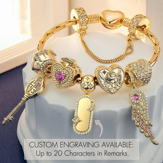 gona- Sterling Silver Winged Achievements Charms Bracelet Set In 14K Gold Plated (Includes bracelet and all charms shown)