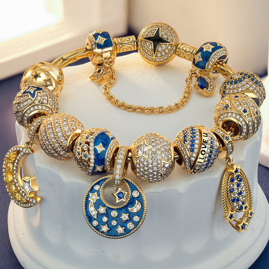 gona- Sterling Silver Skyward Future Charms Bracelet Set In 14K Gold Plated (Includes bracelet and all charms shown)