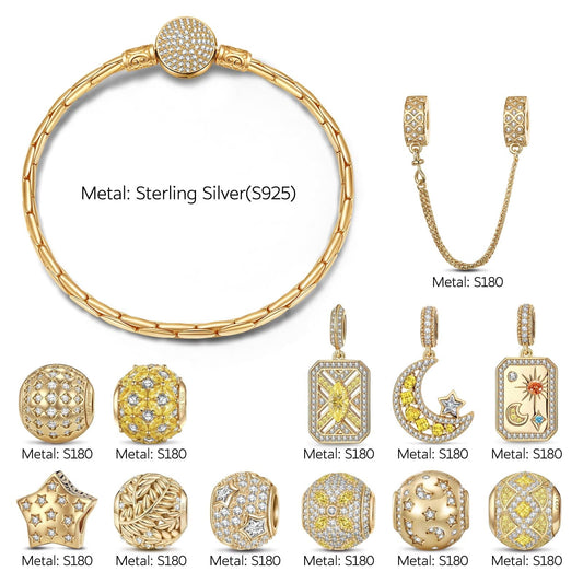 gona- Sterling Silver Thriving Dreamscape Charms Bracelet Set In 14K Gold Plated (Includes bracelet and all charms shown)