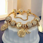 Sterling Silver Brilliant Triumph Charms Bracelet Set In 14K Gold Plated (Includes bracelet and all charms shown)