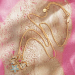 Sterling Silver Adjustable Rope Chain Necklace with Slider Clasp Coastal Love Charms Necklace Set In 14K Gold Plated