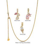 Sterling Silver Adjustable Rope Chain Necklace with Slider Clasp Summer Travel Charms Necklace Set In 14K Gold Plated