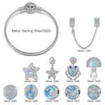 Sterling Silver Tidal Treasures Charms Bracelet Set In White Gold Plated (Includes bracelet and all charms shown)