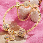 Sterling Silver Pink Sky Adventures Charms Bracelet Set In 14K Gold Plated (Includes bracelet and all charms shown)
