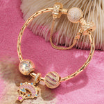 Sterling Silver Pink Sky Adventures Charms Bracelet Set In 14K Gold Plated (Includes bracelet and all charms shown)