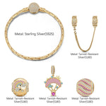 Sterling Silver Pink Sky Adventures Charms Bracelet Set In 14K Gold Plated (Includes bracelet and all charms shown)