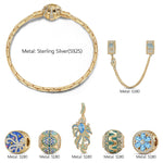Sterling Silver Sunken Symphony Charms Bracelet Set In 14K Gold Plated (Includes bracelet and all charms shown)