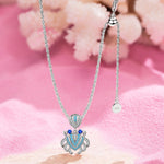 Sterling Silver Adjustable Rope Chain Necklace with Slider Clasp Luxury Crab Charms Necklace Set In White Gold Plated
