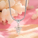 Sterling Silver Classic Bamboo Chain Necklace Heartfelt Turtle Charms Necklace Set In White Gold Plated