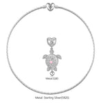 Sterling Silver Classic Bamboo Chain Necklace Heartfelt Turtle Charms Necklace Set In White Gold Plated