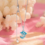 Sterling Silver Adjustable Rope Chain Necklace with Slider Clasp Glowing Dolphin Charms Necklace Set With Enamel In White Gold Plated