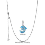 Sterling Silver Adjustable Rope Chain Necklace with Slider Clasp Glowing Dolphin Charms Necklace Set With Enamel In White Gold Plated