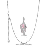 Sterling Silver Adjustable Rope Chain Necklace with Slider Clasp Pink Guppy Charms Necklace Set In White Gold Plated
