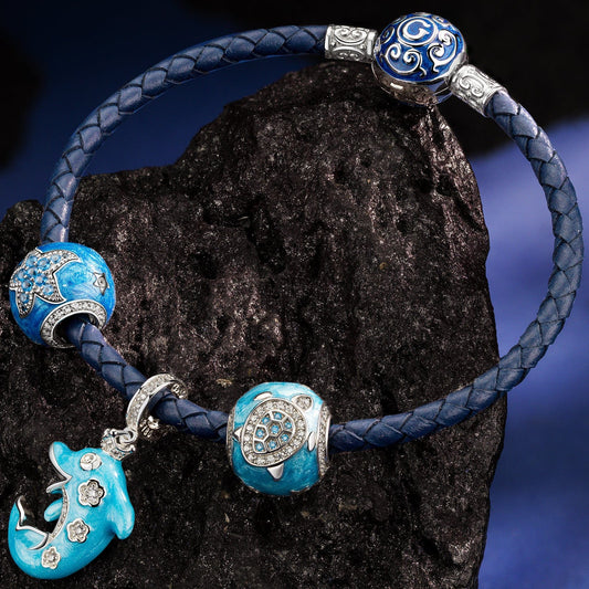 gona- Sterling Silver Dolphin Dawn Charms Bracelet Set In White Gold Plated (Includes bracelet and all charms shown)
