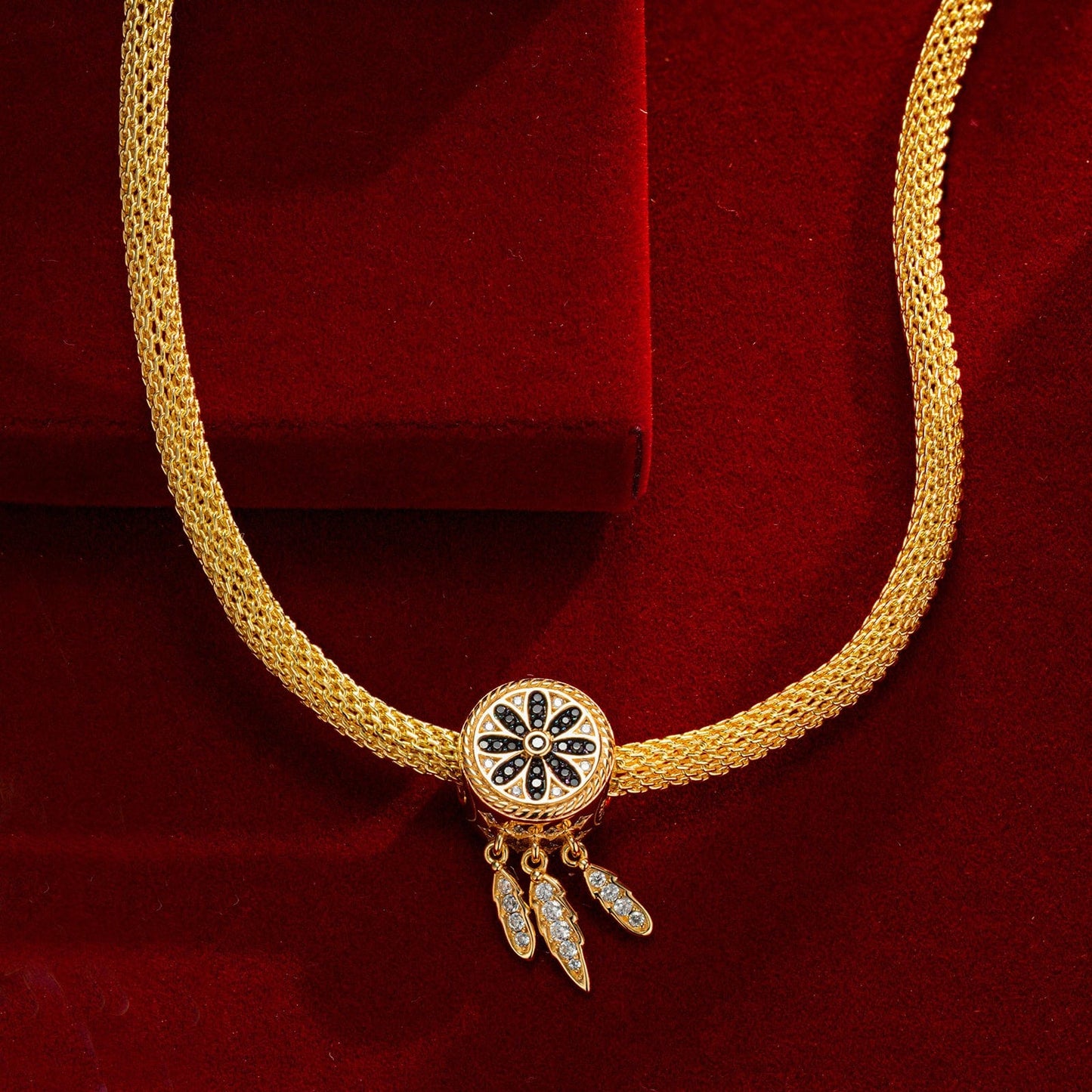 Sterling Silver Dreamcatcher Charm Necklace Set With Enamel In 14K Gold Plated for Him
