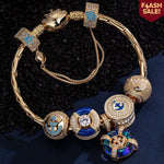 Sterling Silver Brilliant Anchor Charms Bracelet Set With Enamel In 14K Gold Plated (Includes bracelet and all charms shown)