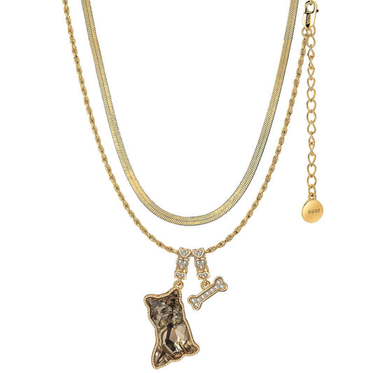 gona- Sterling Silver Yorkie Love Charms Necklace Set with Crystal from Swarovski In 14K Gold Plated