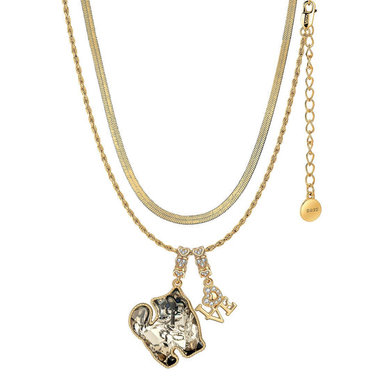 gona- Sterling Silver Feline Elegance Charms Necklace Set with Crystal from Swarovski In 14K Gold Plated
