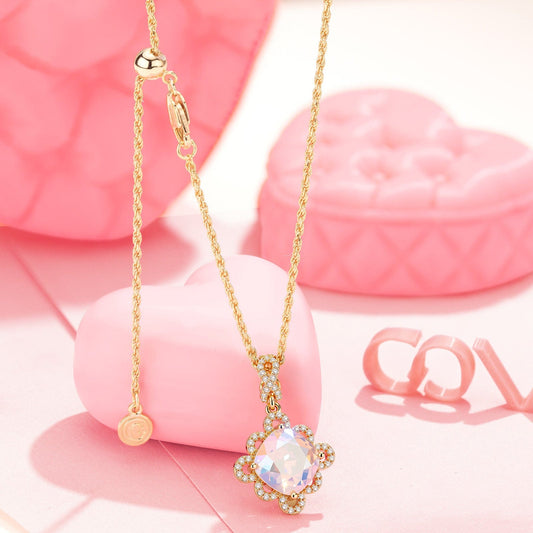 gon- Sterling Silver Adjustable Rope Chain Necklace with Slider Clasp Tender Rose Charms Necklace Set In 14K Gold Plated