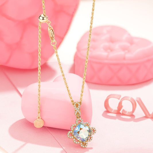 gon- Sterling Silver Adjustable Rope Chain Necklace with Slider Clasp Tender Rose Charms Necklace Set In 14K Gold Plated
