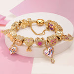Sterling Silver Rose Heart Whispers Charms Bracelet Set In 14K Gold Plated (Includes bracelet and all charms shown)