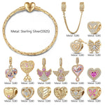 Sterling Silver Rose Heart Whispers Charms Bracelet Set In 14K Gold Plated (Includes bracelet and all charms shown)