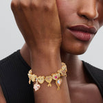 Sterling Silver Rose Heart Whispers Charms Bracelet Set In 14K Gold Plated (Includes bracelet and all charms shown)