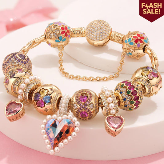 gon- Sterling Silver Melodies of Love Charms Bracelet Set In 14K Gold Plated (Includes bracelet and all charms shown)