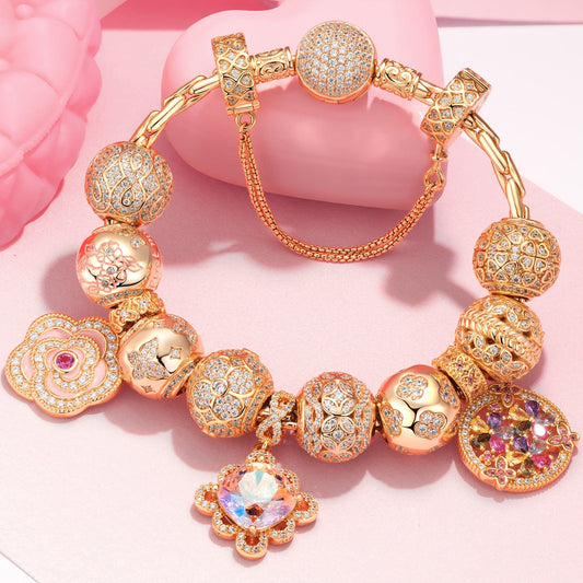 gon- Sterling Silver Burst Into Bloom Charms Bracelet Set With Enamel In 14K Gold Plated (Includes bracelet and all charms shown)