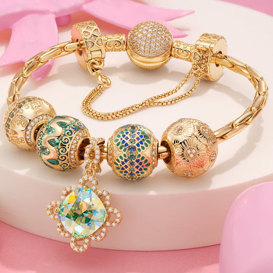 gon- Sterling Silver Twirling in Time Charms Bracelet Set With Enamel In 14K Gold Plated (Includes bracelet and all charms shown)