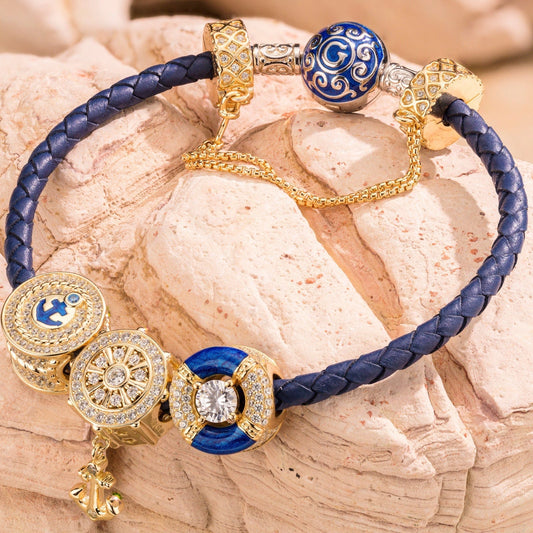 gona- Sterling Silver Captivating Sailing Charms Bracelet Set With Enamel In Two-Tone Plating (Includes bracelet and all charms shown)