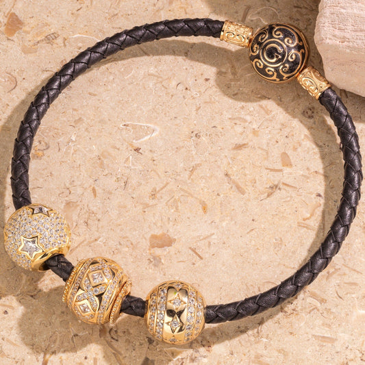 gona- Sterling Silver Twinkling Star Charms Bracelet Set With Enamel In 14K Gold Plated (Includes bracelet and all charms shown)