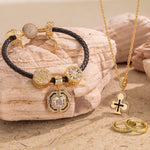 Sterling Silver Luxurious Splendor Charms Bracelet and Necklace and Earrings Set In 14K Gold Plated