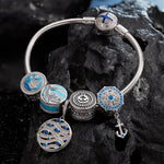 Sterling Silver Island Adventures Charms Bracelet Set With Enamel In White Gold Plated (Includes bracelet and all charms shown)
