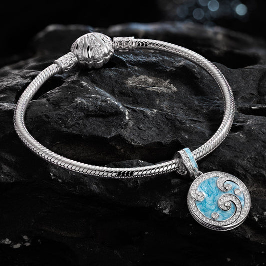 gona- Sterling Silver Ocean Waves Charms Bracelet Set With Enamel In White Gold Plated (Includes bracelet and all charms shown)