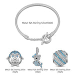 Sterling Silver Mermaid Bear Penguin Charms Bracelet Set In White Gold Plated (Includes bracelet and all charms shown)