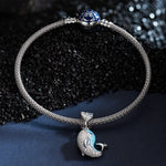 Sterling Silver Playful Whale Charms Bracelet Set With Enamel In White Gold Plated (Includes bracelet and all charms shown)