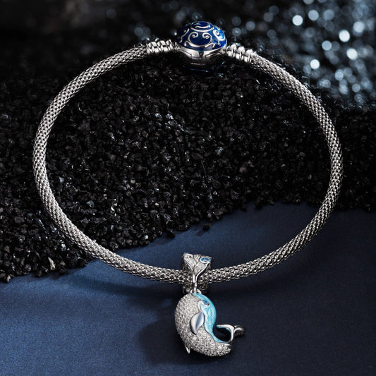 gona- Sterling Silver Playful Whale Charms Bracelet Set With Enamel In White Gold Plated (Includes bracelet and all charms shown)