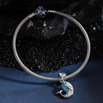 Sterling Silver Playful Whale Charms Bracelet Set With Enamel In White Gold Plated (Includes bracelet and all charms shown)