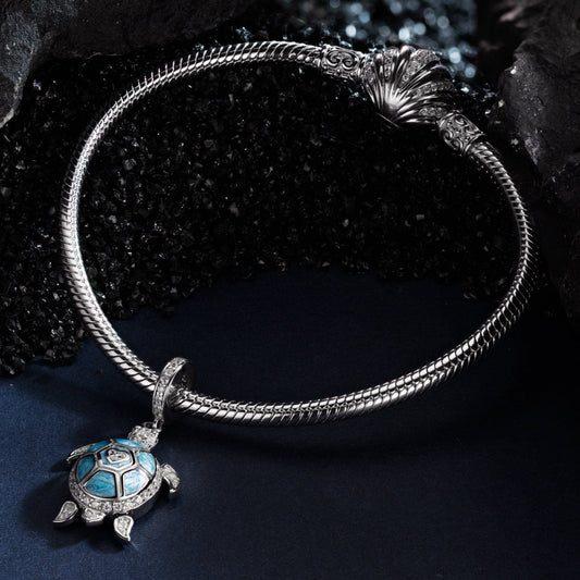 gona- Sterling Silver Roaming Turtles Charms Bracelet Set With Enamel In White Gold Plated (Includes bracelet and all charms shown)