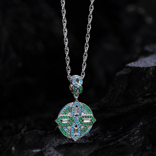 gona- Sterling Silver Green Shield Charms Necklace Set In White Gold Plated