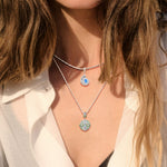 Sterling Silver Green Shield Charms Necklace Set In White Gold Plated
